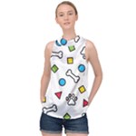 Dog Paw Seamless Pattern Footprint Bone High Neck Satin Top