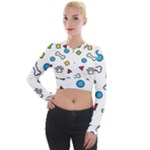 Dog Paw Seamless Pattern Footprint Bone Long Sleeve Cropped Velvet Jacket