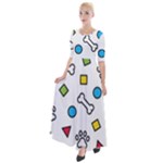 Dog Paw Seamless Pattern Footprint Bone Half Sleeves Maxi Dress