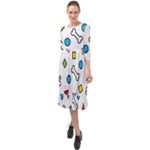 Dog Paw Seamless Pattern Footprint Bone Ruffle End Midi Chiffon Dress