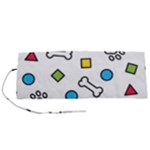 Dog Paw Seamless Pattern Footprint Bone Roll Up Canvas Pencil Holder (S)