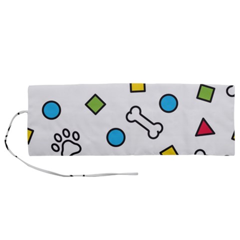 Dog Paw Seamless Pattern Footprint Bone Roll Up Canvas Pencil Holder (M) from ArtsNow.com
