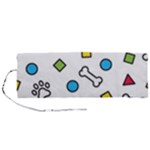 Dog Paw Seamless Pattern Footprint Bone Roll Up Canvas Pencil Holder (M)