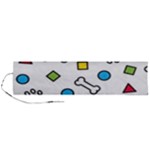Dog Paw Seamless Pattern Footprint Bone Roll Up Canvas Pencil Holder (L)
