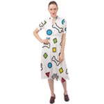 Dog Paw Seamless Pattern Footprint Bone Keyhole Neckline Chiffon Dress