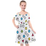 Dog Paw Seamless Pattern Footprint Bone Kids  Cut Out Shoulders Chiffon Dress