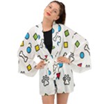 Dog Paw Seamless Pattern Footprint Bone Long Sleeve Kimono