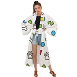 Dog Paw Seamless Pattern Footprint Bone Maxi Kimono