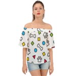 Dog Paw Seamless Pattern Footprint Bone Off Shoulder Short Sleeve Top