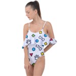 Dog Paw Seamless Pattern Footprint Bone Drape Piece Swimsuit