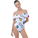 Dog Paw Seamless Pattern Footprint Bone Frill Detail One Piece Swimsuit