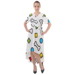 Dog Paw Seamless Pattern Footprint Bone Front Wrap High Low Dress