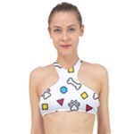 Dog Paw Seamless Pattern Footprint Bone High Neck Bikini Top