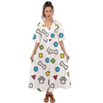 Dog Paw Seamless Pattern Footprint Bone Kimono Sleeve Boho Dress
