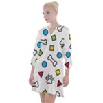 Dog Paw Seamless Pattern Footprint Bone Open Neck Shift Dress
