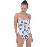 Dog Paw Seamless Pattern Footprint Bone Tie Strap One Piece Swimsuit