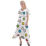 Dog Paw Seamless Pattern Footprint Bone Cross Front Sharkbite Hem Maxi Dress