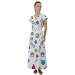 Dog Paw Seamless Pattern Footprint Bone Flutter Sleeve Maxi Dress