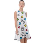 Dog Paw Seamless Pattern Footprint Bone Frill Swing Dress
