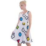 Dog Paw Seamless Pattern Footprint Bone Knee Length Skater Dress