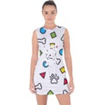 Dog Paw Seamless Pattern Footprint Bone Lace Up Front Bodycon Dress