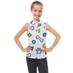Dog Paw Seamless Pattern Footprint Bone Kids  Sleeveless Polo T-Shirt