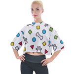 Dog Paw Seamless Pattern Footprint Bone Mock Neck T-Shirt