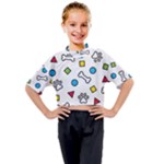 Dog Paw Seamless Pattern Footprint Bone Kids Mock Neck T-Shirt