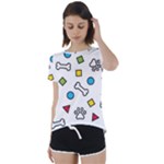 Dog Paw Seamless Pattern Footprint Bone Short Sleeve Open Back T-Shirt