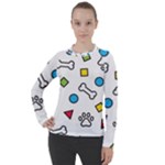 Dog Paw Seamless Pattern Footprint Bone Women s Pique Long Sleeve T-Shirt