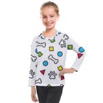 Dog Paw Seamless Pattern Footprint Bone Kids  Long Mesh T-Shirt