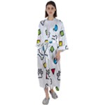 Dog Paw Seamless Pattern Footprint Bone Maxi Satin Kimono