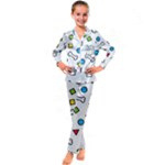 Dog Paw Seamless Pattern Footprint Bone Kids  Satin Long Sleeve Pajamas Set