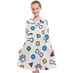 Dog Paw Seamless Pattern Footprint Bone Kids  Midi Sailor Dress
