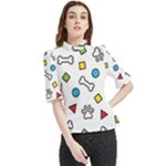 Dog Paw Seamless Pattern Footprint Bone Frill Neck Blouse