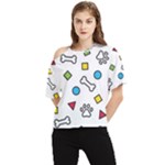 Dog Paw Seamless Pattern Footprint Bone One Shoulder Cut Out T-Shirt