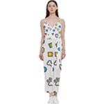 Dog Paw Seamless Pattern Footprint Bone V-Neck Camisole Jumpsuit