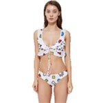 Dog Paw Seamless Pattern Footprint Bone Low Cut Ruffle Edge Bikini Set