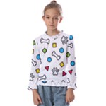 Dog Paw Seamless Pattern Footprint Bone Kids  Frill Detail T-Shirt