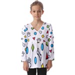 Dog Paw Seamless Pattern Footprint Bone Kids  V Neck Casual Top