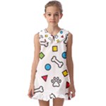 Dog Paw Seamless Pattern Footprint Bone Kids  Pilgrim Collar Ruffle Hem Dress