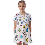 Dog Paw Seamless Pattern Footprint Bone Kids  Short Sleeve Pinafore Style Dress