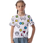 Dog Paw Seamless Pattern Footprint Bone Kids  Cuff Sleeve Scrunch Bottom T-Shirt