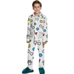 Dog Paw Seamless Pattern Footprint Bone Kids  Long Sleeve Velvet Pajamas Set