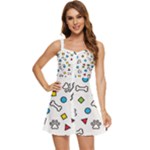 Dog Paw Seamless Pattern Footprint Bone Ruffle Edge Bra Cup Chiffon Mini Dress
