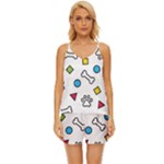Dog Paw Seamless Pattern Footprint Bone V-Neck Satin Pajamas Set