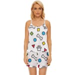 Dog Paw Seamless Pattern Footprint Bone Satin Pajama Short Set