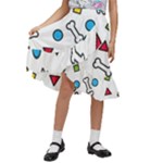 Dog Paw Seamless Pattern Footprint Bone Kids  Ruffle Flared Wrap Midi Skirt
