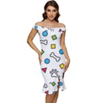 Dog Paw Seamless Pattern Footprint Bone Off Shoulder Ruffle Split Hem Bodycon Dress
