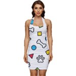 Dog Paw Seamless Pattern Footprint Bone Sleeveless Wide Square Neckline Ruched Bodycon Dress